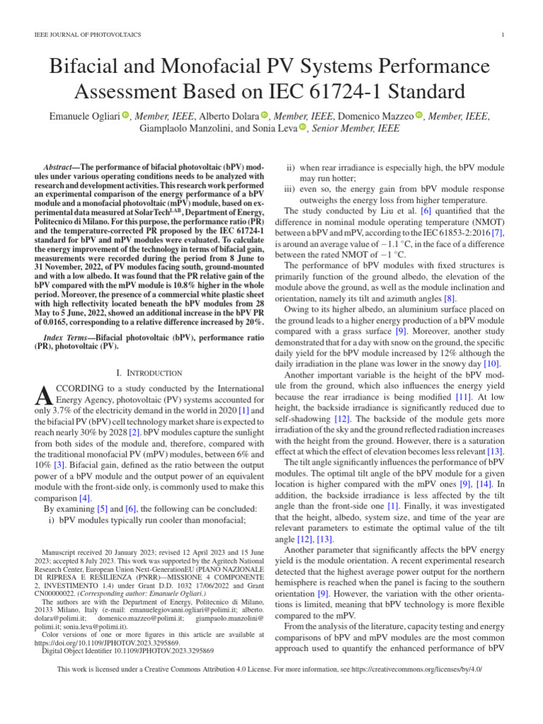 Bifacial vs Monofacial PV Performance Analysis | PDF | Photovoltaics ...