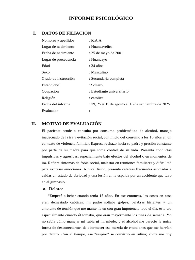 Ejemplo de Modelo de Informe Psicologico - Evaluación | PDF | Las ...