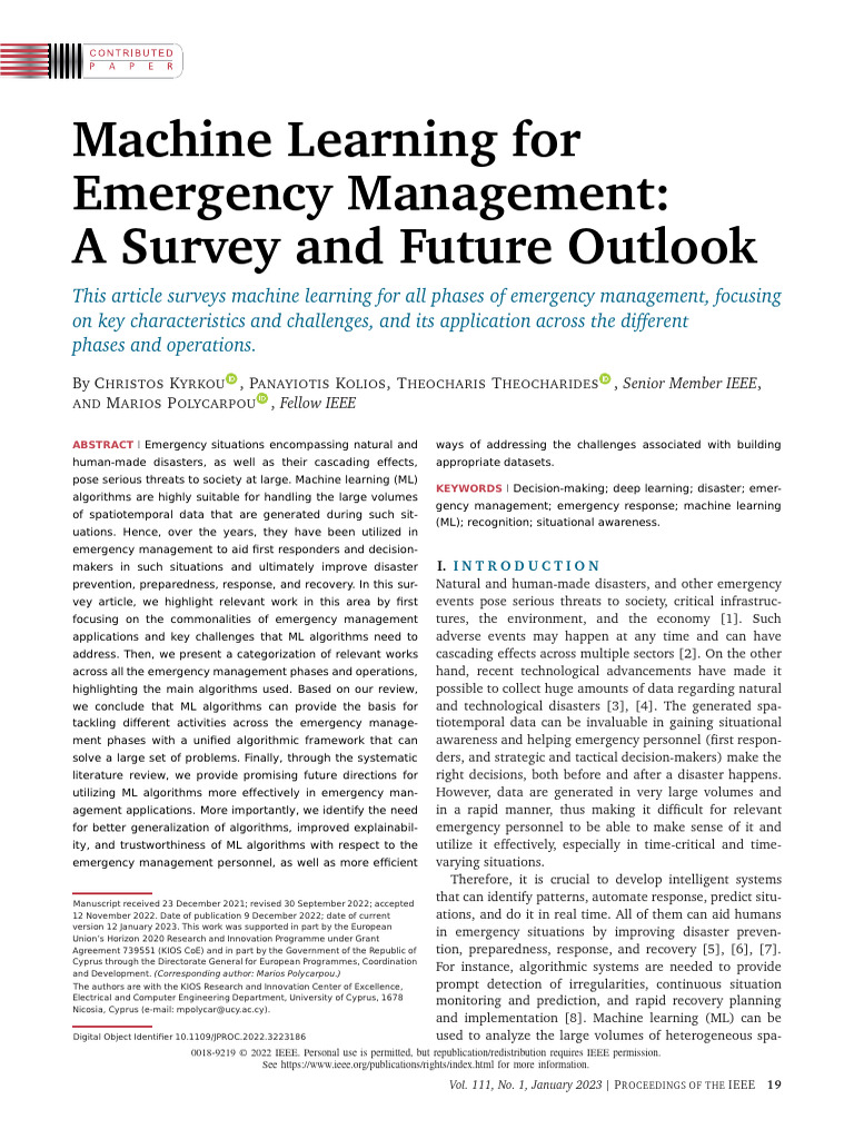 Machine Learning For Emergency Management A Survey and Future Outlook ...