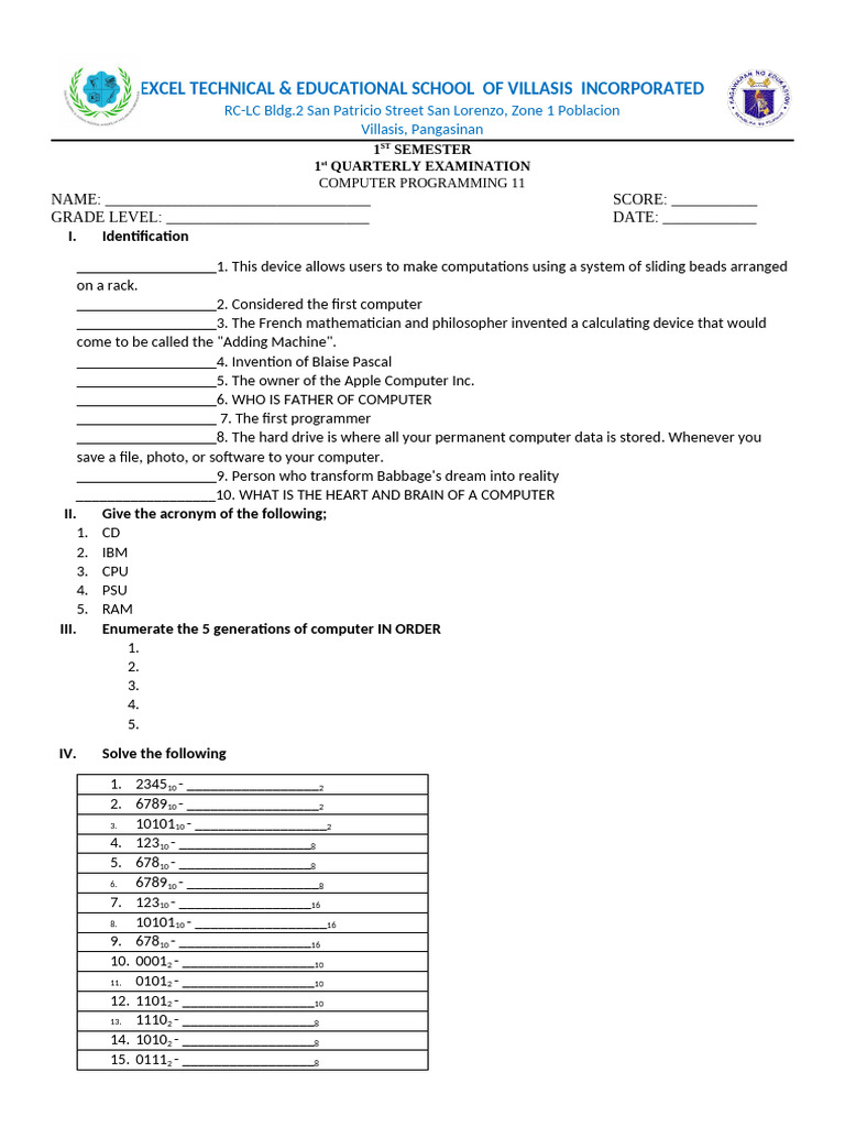 Computer Programming Exam Guide | PDF | Computing | Office Equipment