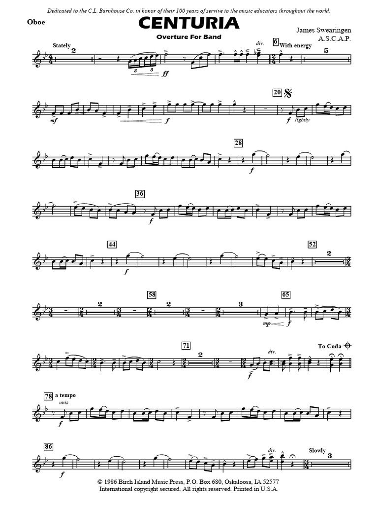 Centuria Overture for Oboe | PDF | Orthography | Western Calligraphy