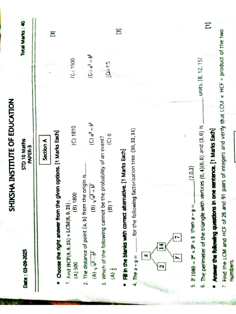 Class X Maths Question Paper (TEST) | PDF