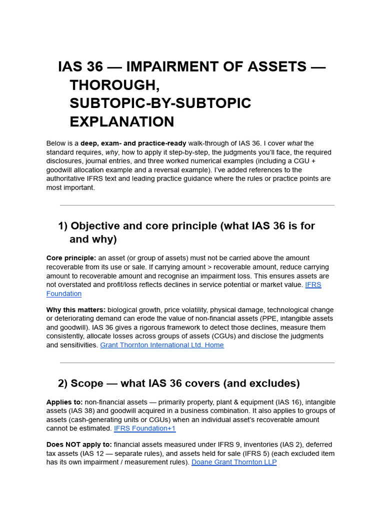 IAS 36 Impairment of Assets Explained | PDF | Fair Value | Valuation ...