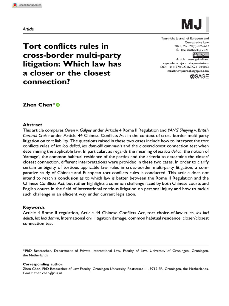 Cross-Border Tort Conflicts Analysis | PDF | Tort | Choice Of Law