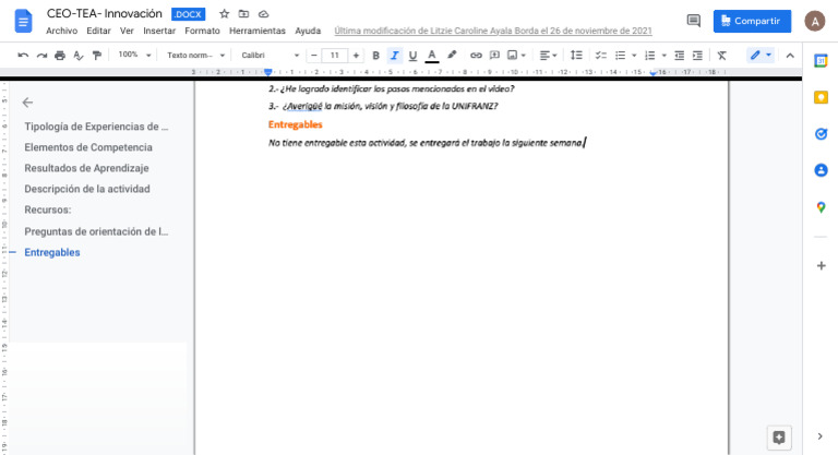 CEO-TEA - Innovación.docx - Documentos de Google | PDF