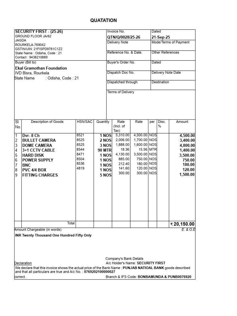 Invoice for Security Equipment Purchase | PDF