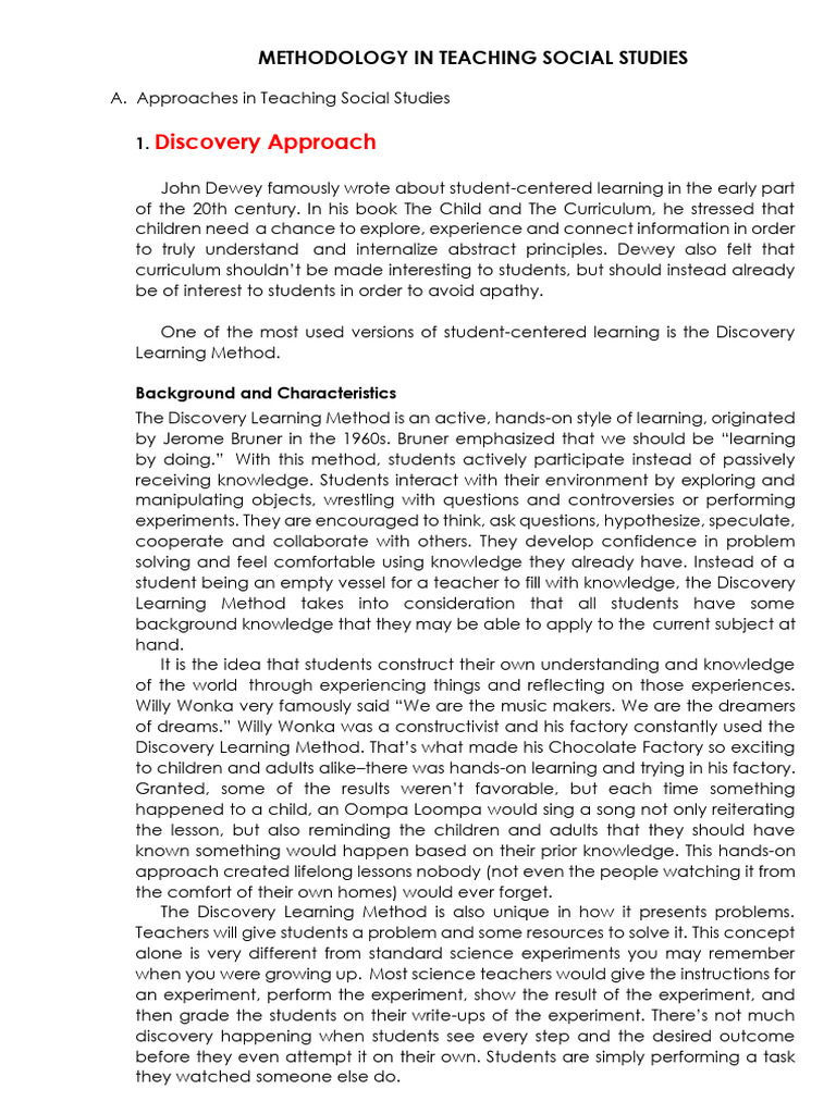 Discovery Learning in Social Studies Teaching | PDF | Learning | Teachers