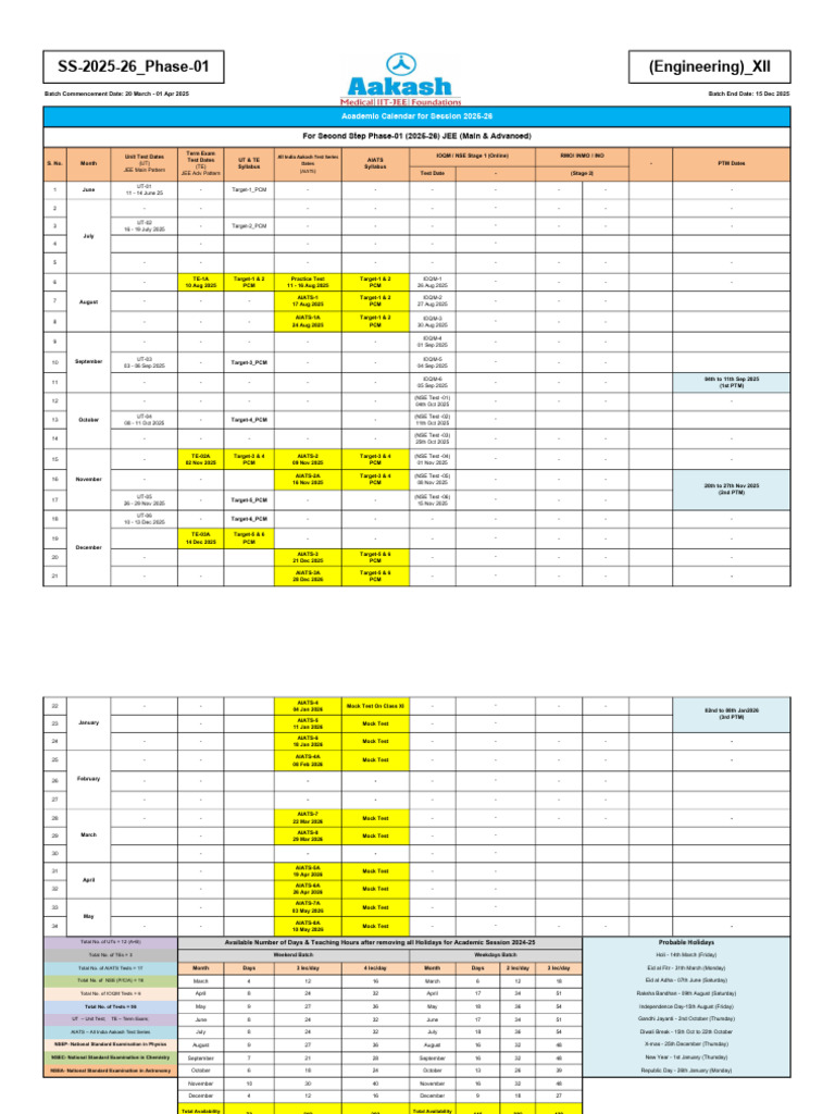 Academic Calendar For SS Phase 1 - 2025!26!250625 - 114456 | PDF ...