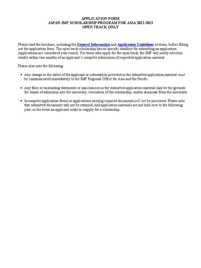Japan-IMF Scholarship Application Form | PDF | Academic Degree ...