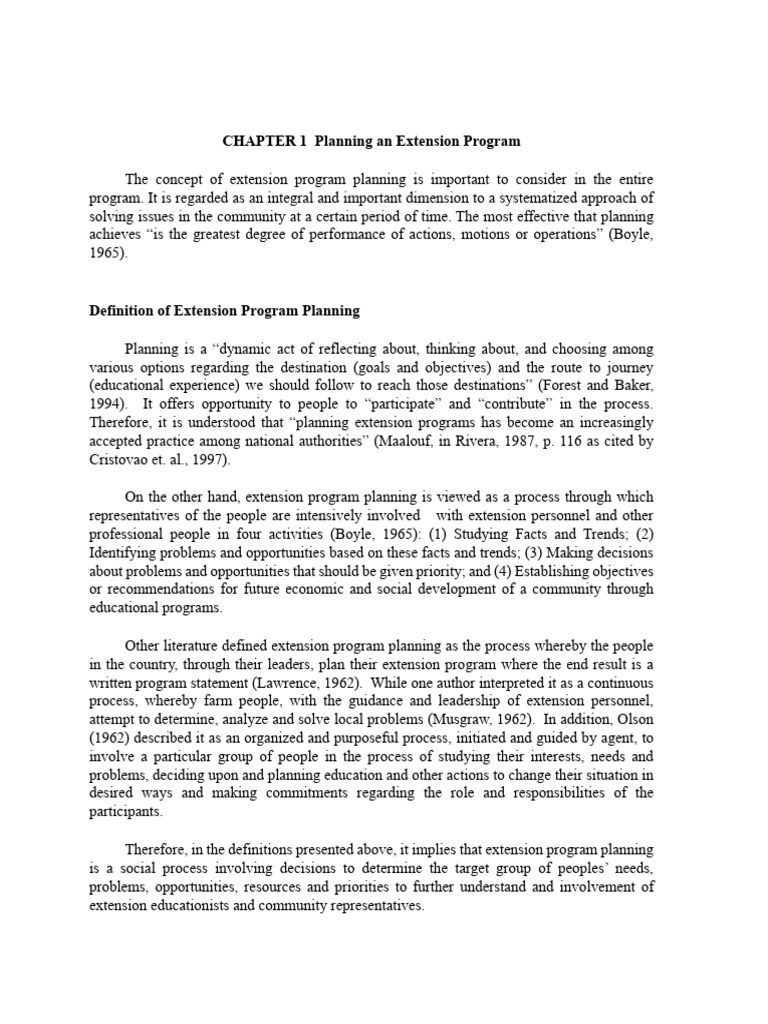 CHAPTER 1 Planning An Extension Program | PDF | Evaluation | Planning