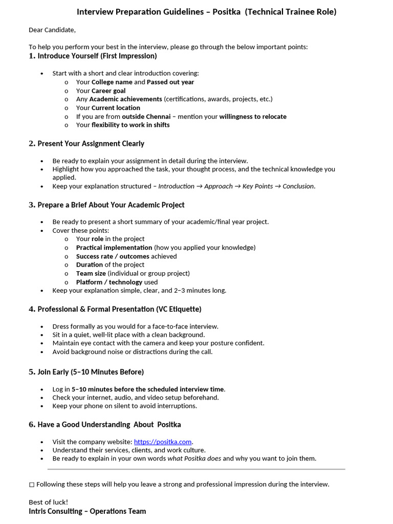Interview Prep for Positka Trainees | PDF
