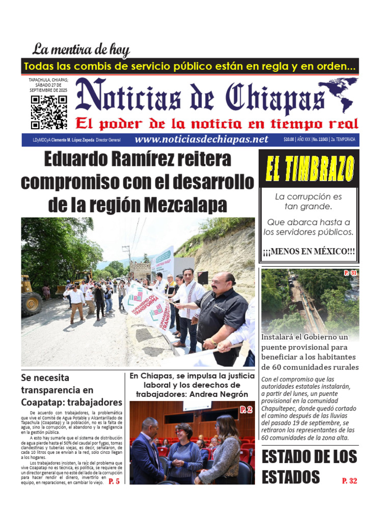 Periódico Noticias de Chiapas, Edición Virtual Sábado 27 de Septiembre ...