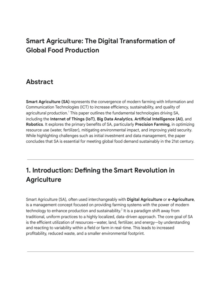 Smart Agriculture: Technologies & Benefits | PDF | Agriculture ...