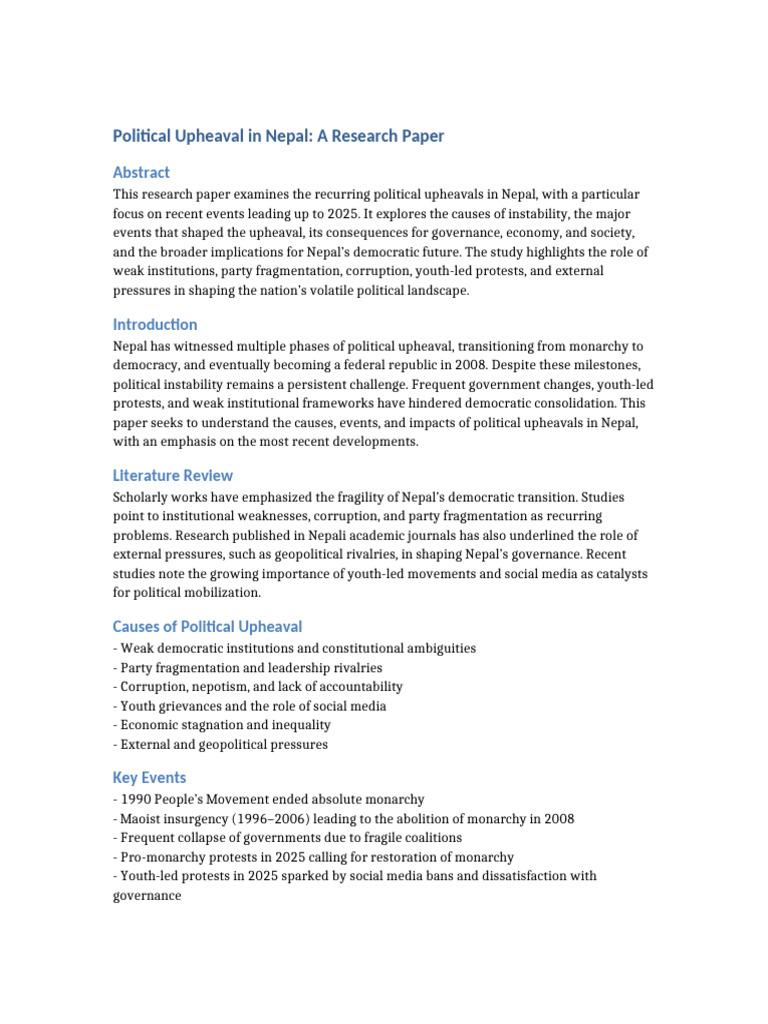 Political Instability in Nepal: 2025 Insights | PDF | Nepal | Governance