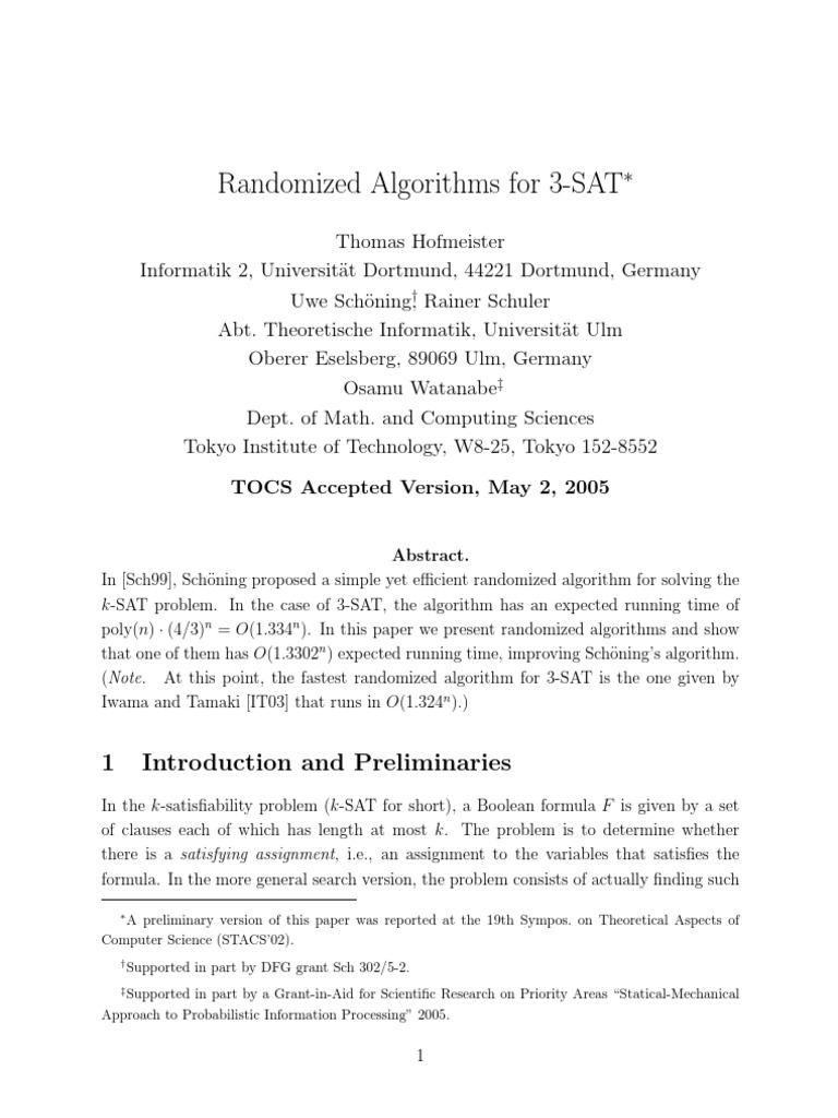 Improved Randomized Algorithms for 3-SAT | PDF | Time Complexity ...