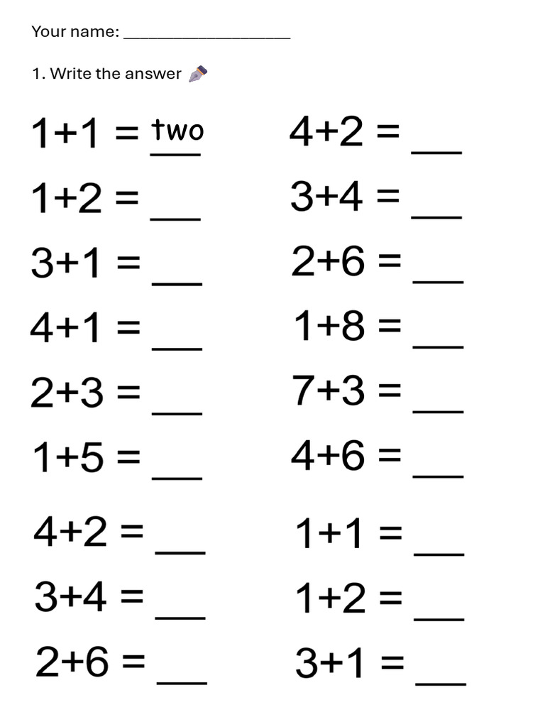 Basic Addition Practice Worksheet | PDF