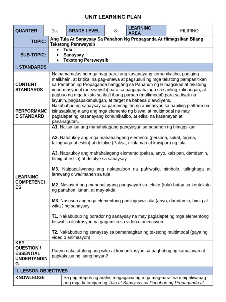 Learning Plan Q1 | PDF