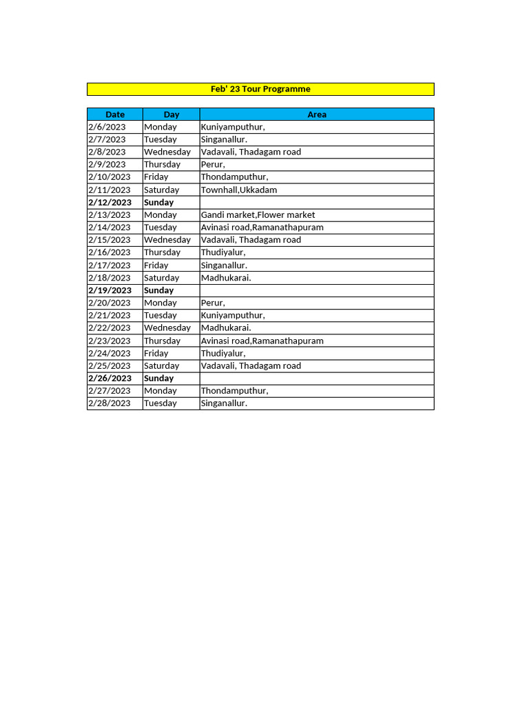 February 2023 Tour Schedule | PDF