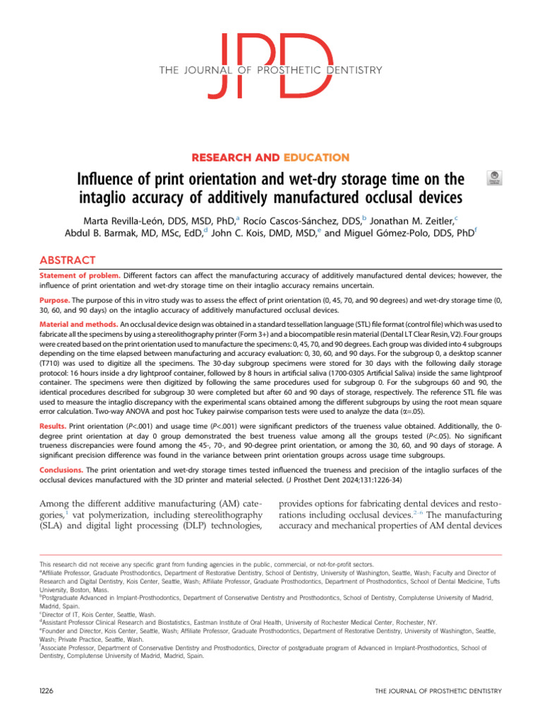 Influence of Print Orientation and Wet Dry Storage | PDF | Analysis Of ...