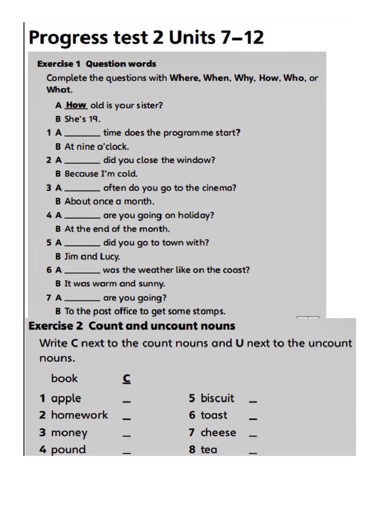 Progress Test 2 (Units 7-12) | PDF