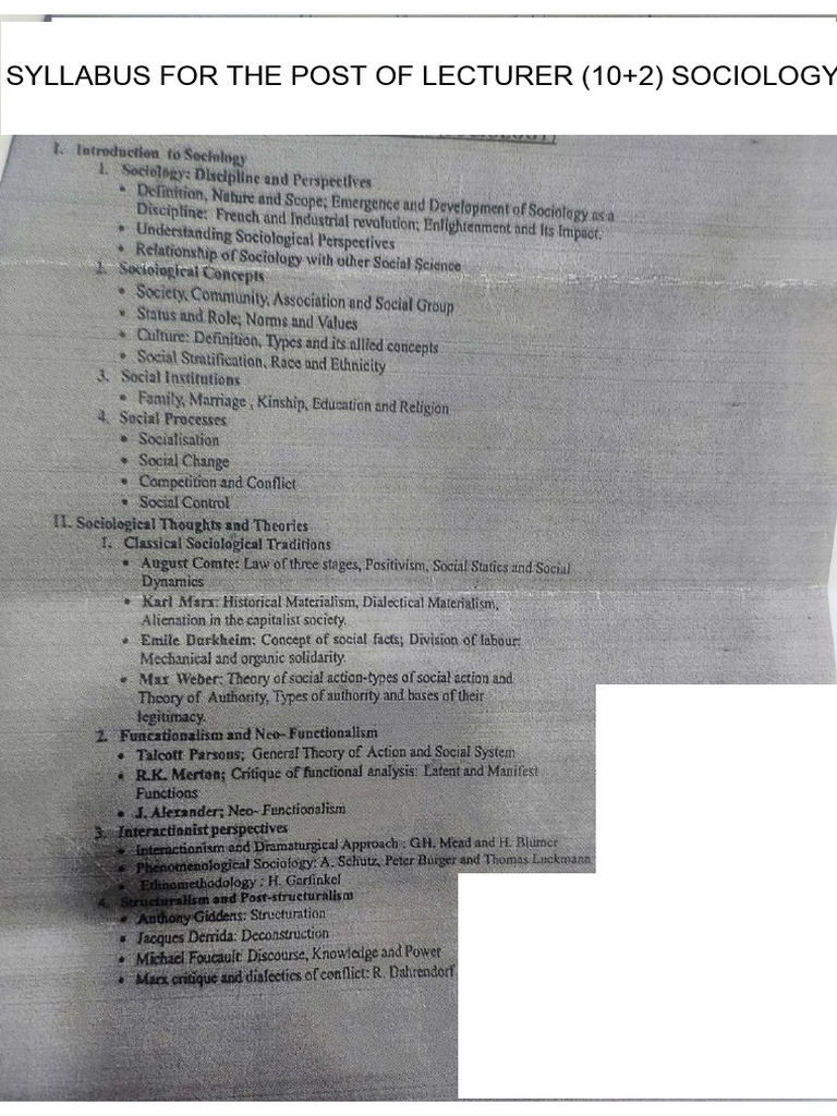 Syllabus For The Post of Lecturer Sociology in School Education ...