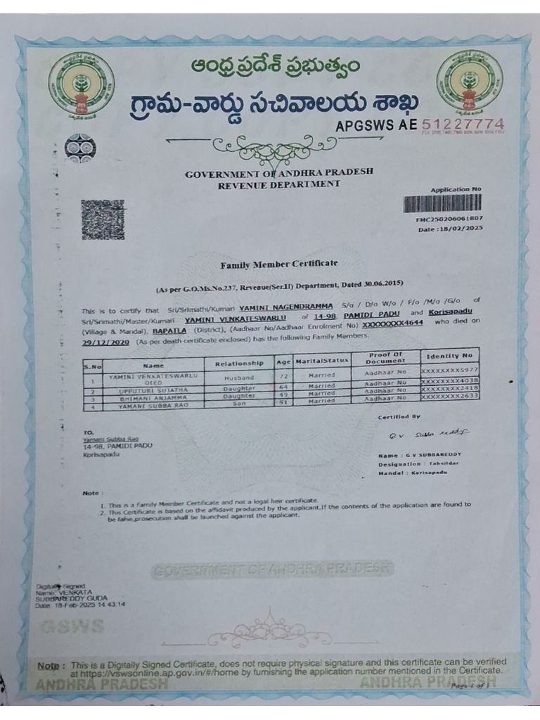 Family Member Certificate | PDF
