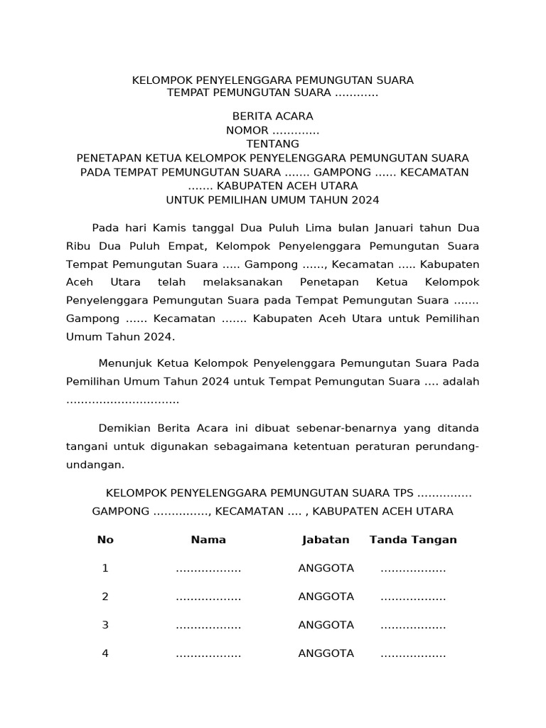 Format Ba Kpps Ketua Kpps | PDF