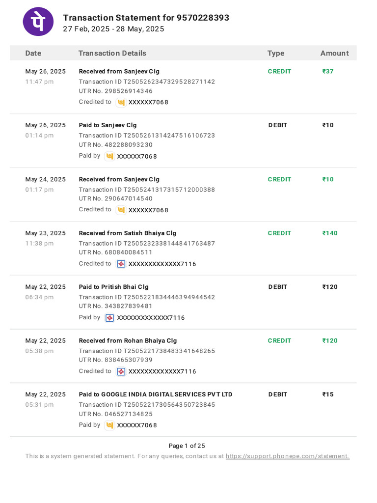 Transaction Statement for 9570228393 | PDF | Debits And Credits | Reference
