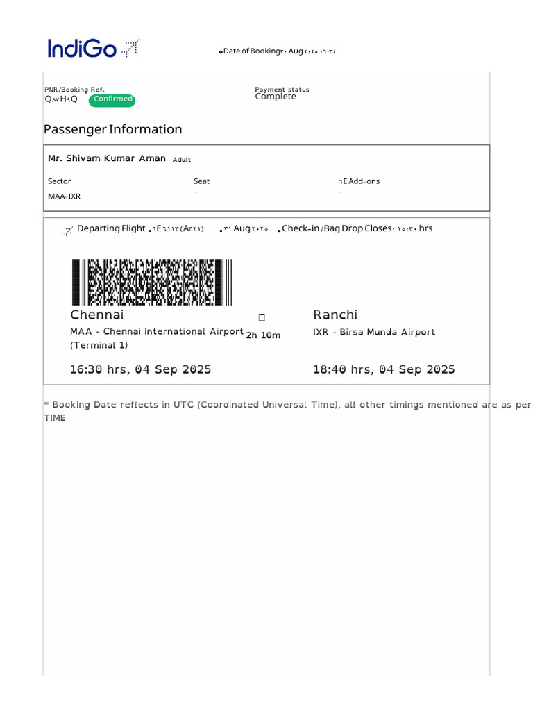 Mr. Himanshu Dwivedi X 4 (MAA-IXR) 31st Aug Ticket Copy - PDF ...