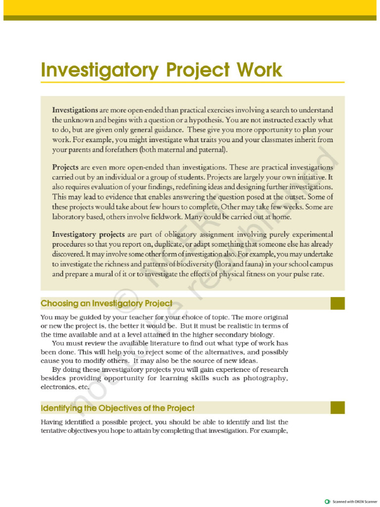 Investigatory Project Work Guideline | PDF