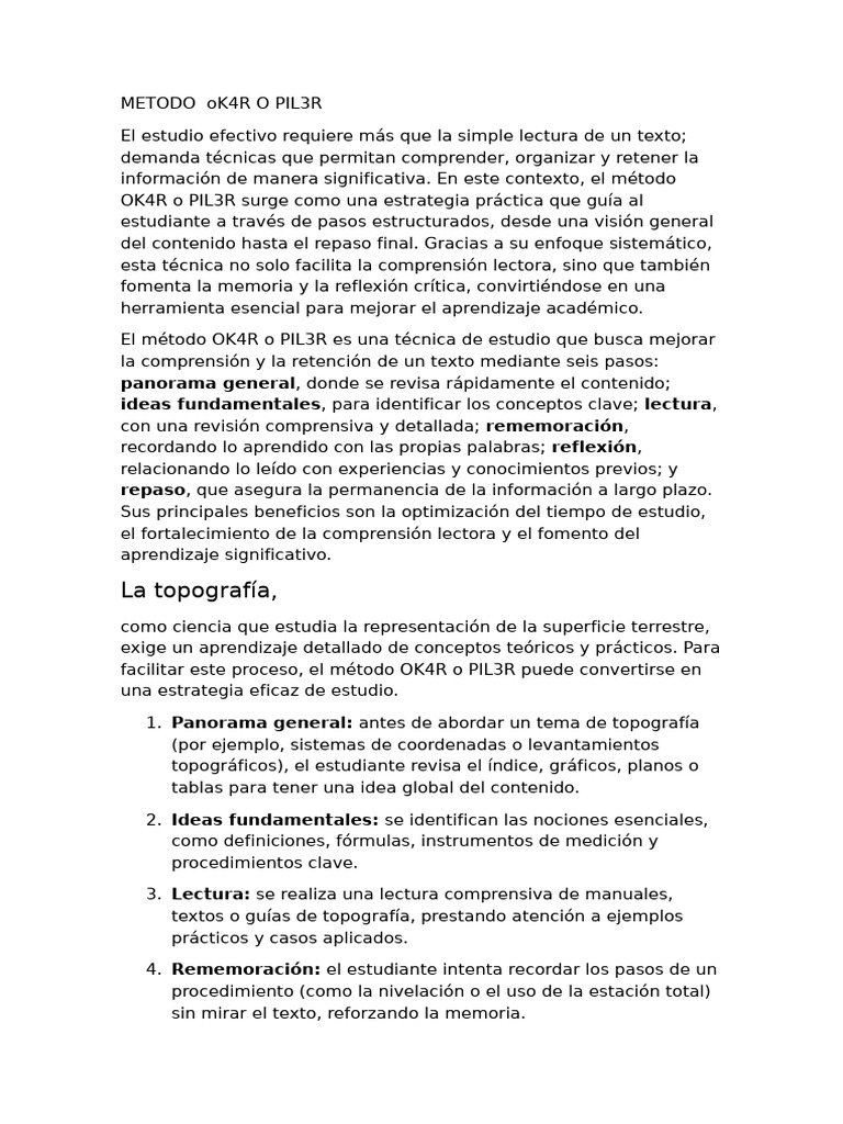 Metodo Ok4r o Pil3r | PDF | Comprensión lectora | Aprendizaje