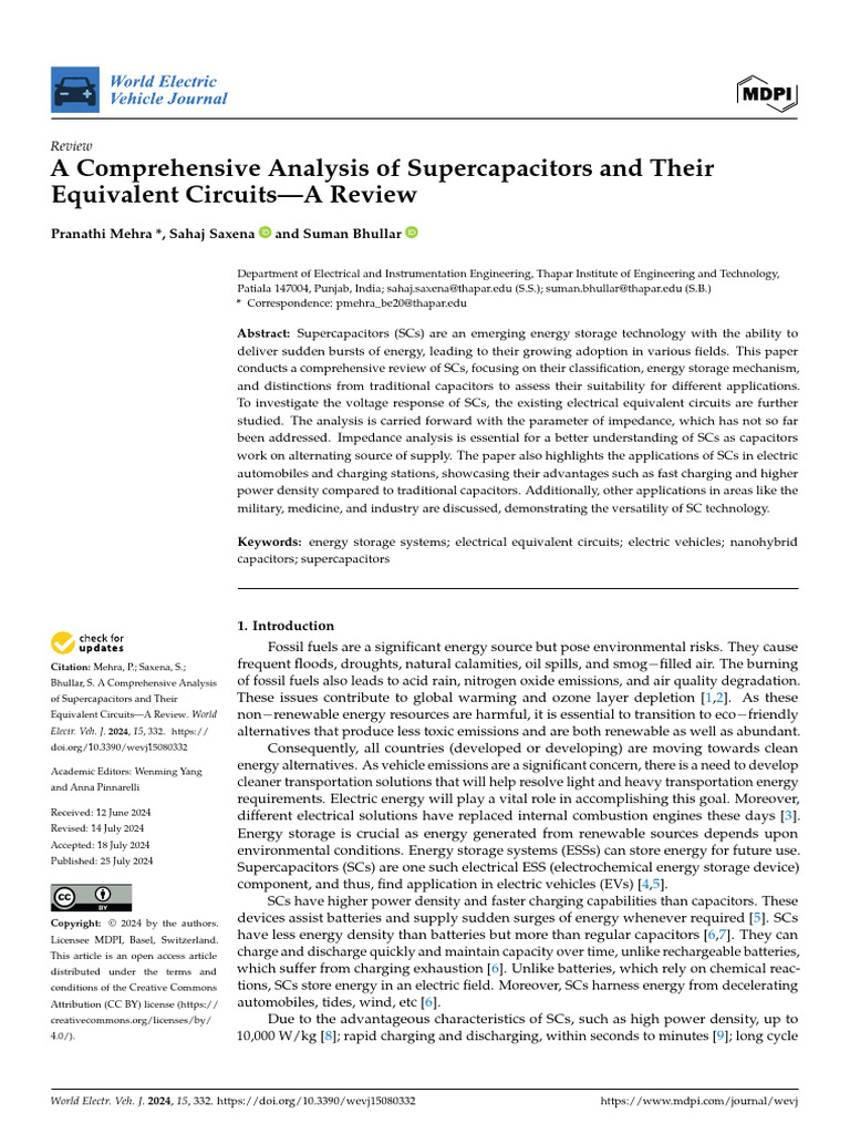Supercapacitors: Analysis and Applications | PDF | Capacitor | Capacitance