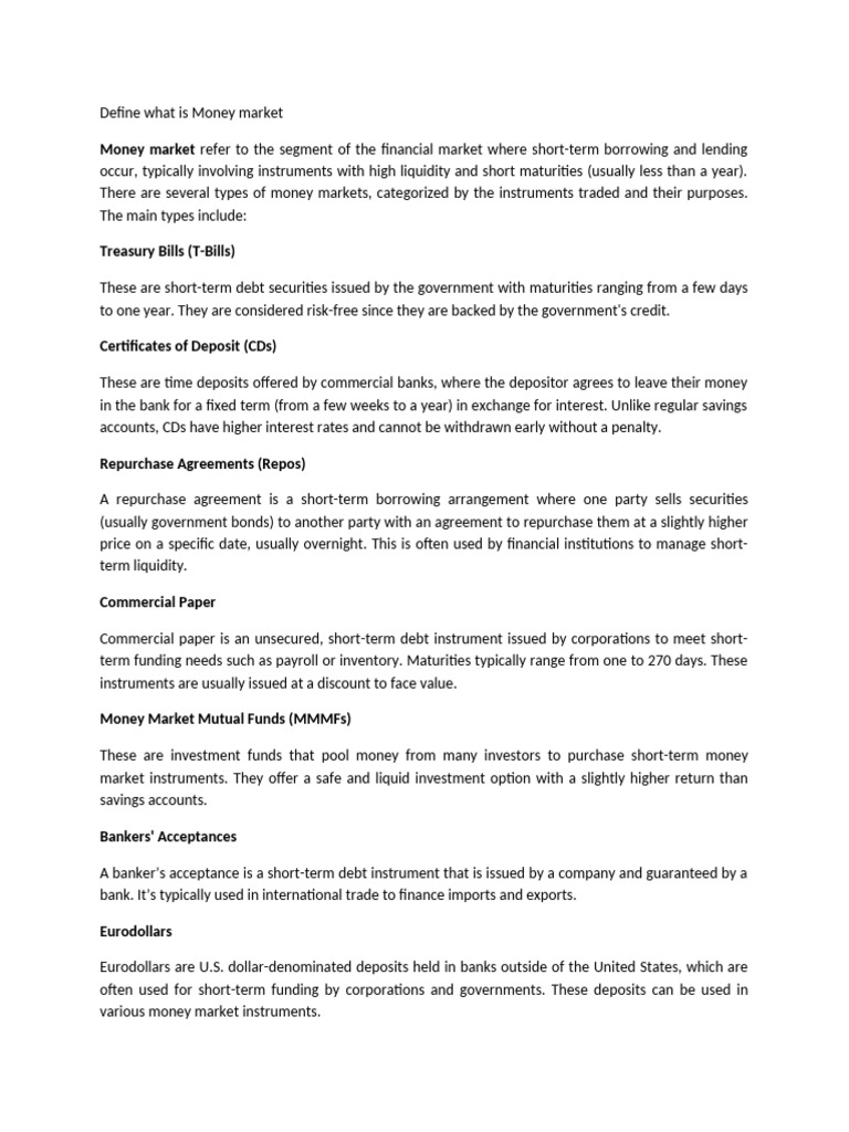 Understanding Money Market Basics | PDF | Money Market | Repurchase ...