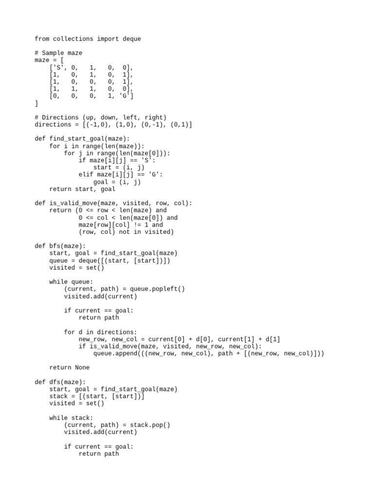 Maze Solver: BFS and DFS Algorithms | PDF