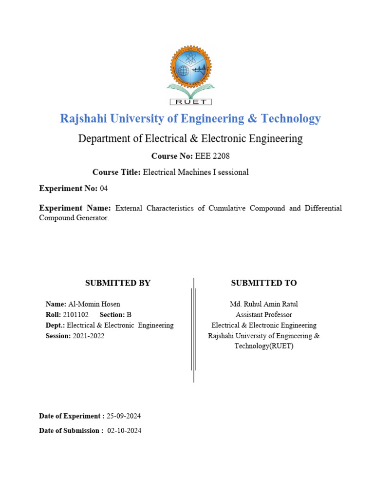 External Characteristics of Generators Experiment | PDF