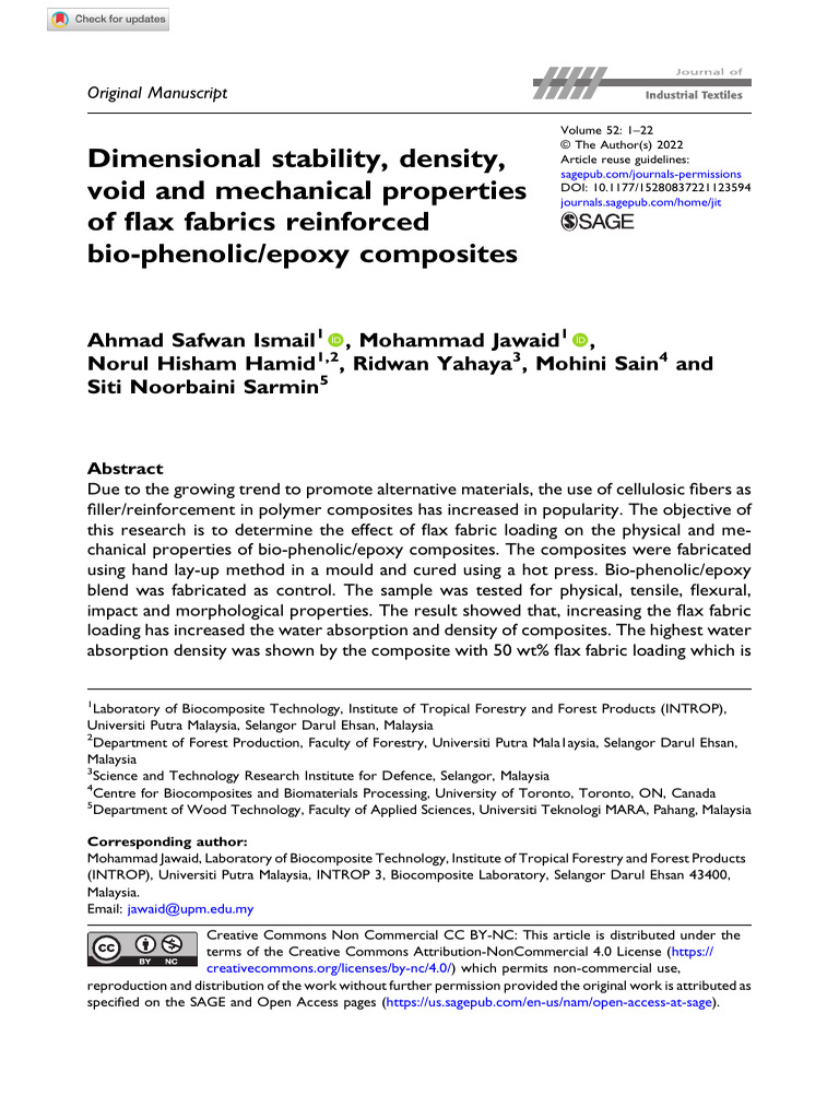 Dimensional Stability, Density, Void and Mechanical Properties of Flax ...
