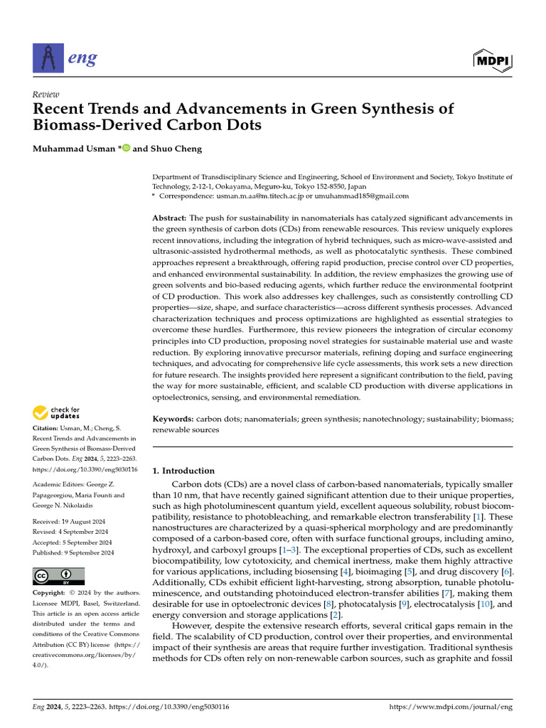 Green Synthesis of Biomass Carbon Dots | PDF | Chemistry | Physical ...