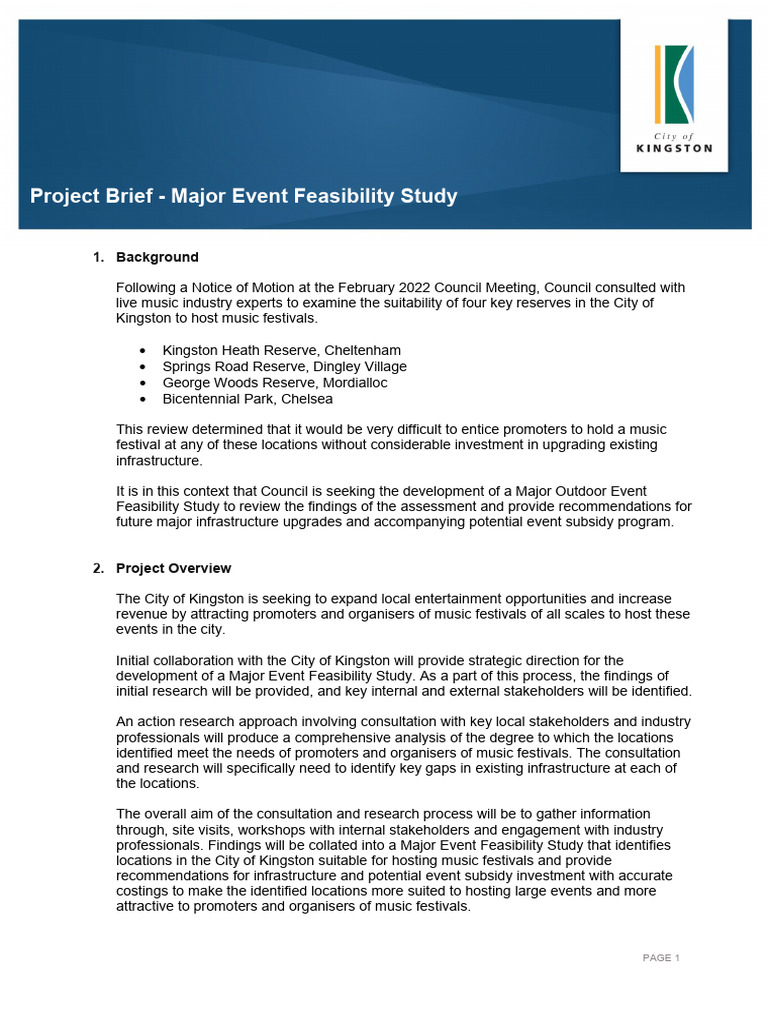Major Event Feasibility Study Kingston | PDF | Feasibility Study
