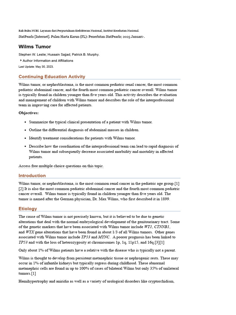 Tumor Wilms - StatPearls - Rak Buku NCBI | PDF | Radiation Therapy ...