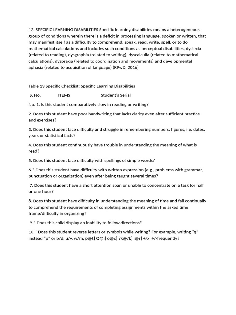 Understanding Specific Learning Disabilities | PDF