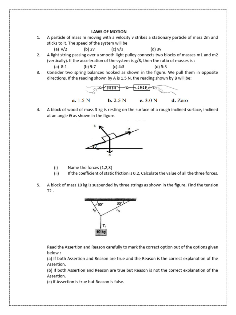 Laws of Motion Problems and Solutions | PDF | Force | Mass