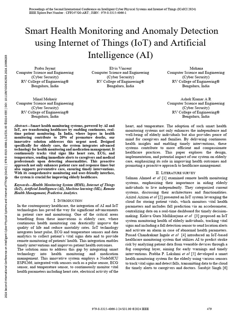 Smart Health Monitoring for Elderly Care | PDF | Internet Of Things ...