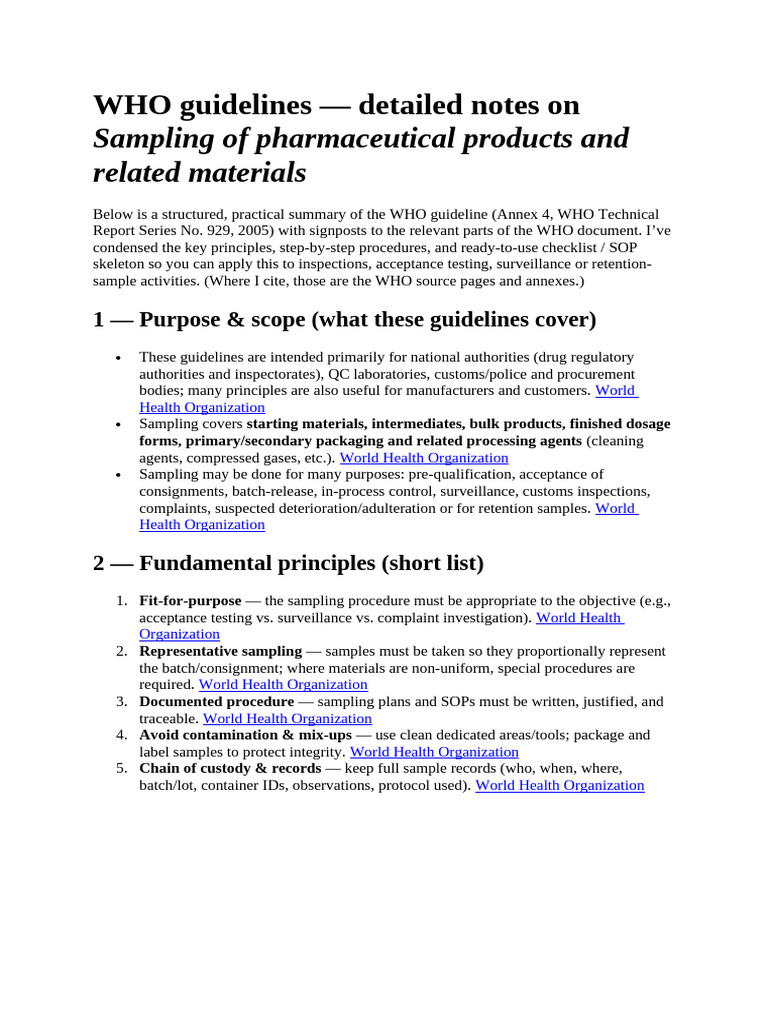 WHO Sampling Guidelines for Pharmaceuticals | PDF | Sampling ...