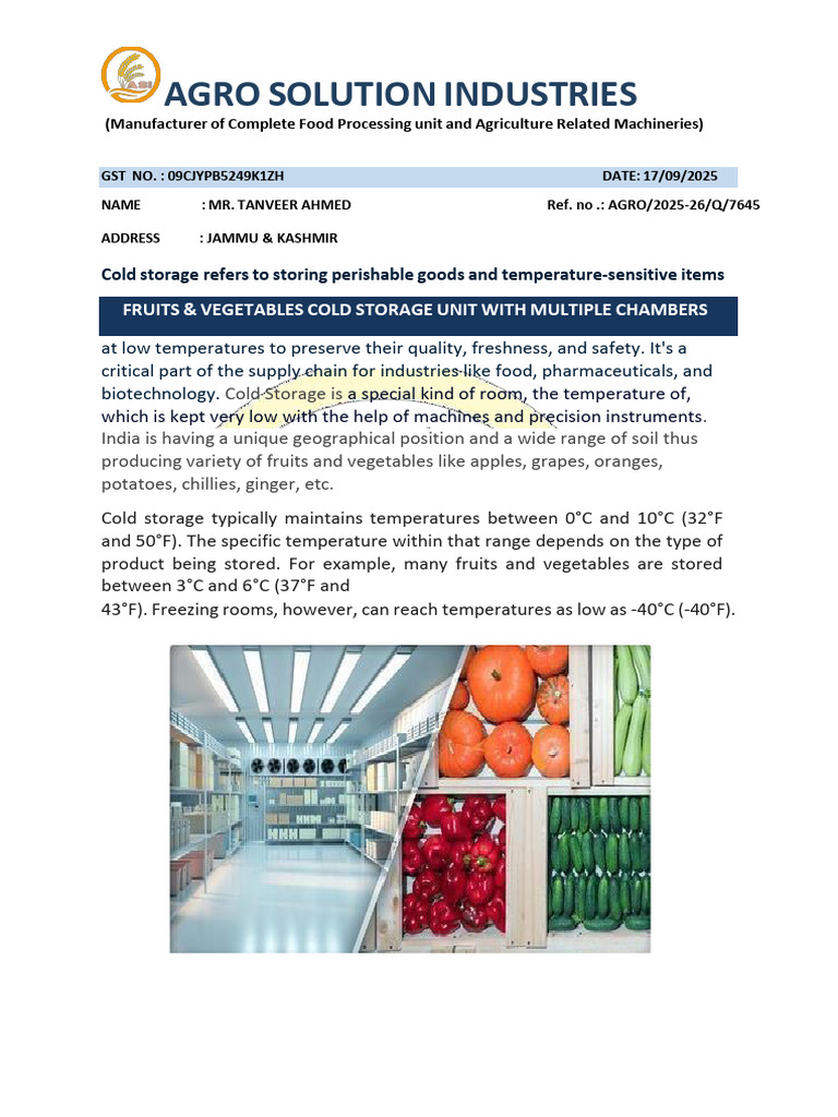Cold Storage Solutions for Fruits & Vegetables | PDF | Vegetables ...