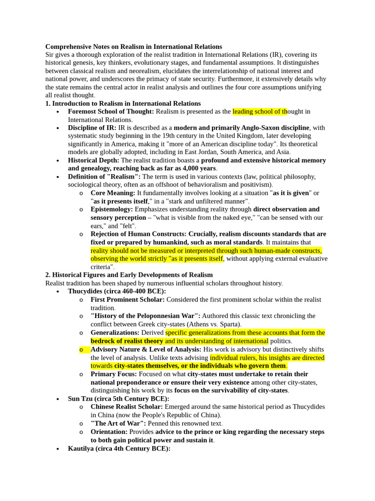 Realism in International Relations Explained | PDF | Polarity ...
