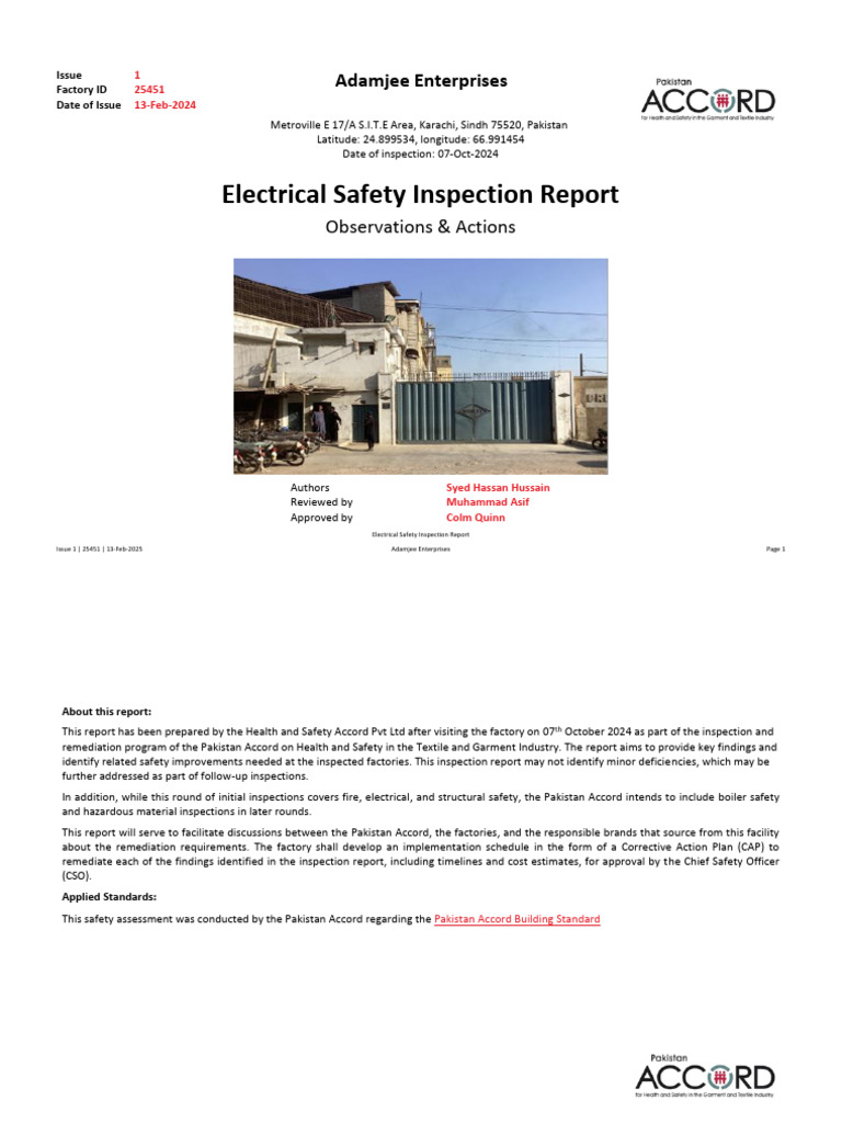 Electrical Safety Inspection Report 2024 | PDF | Electrical Engineering ...