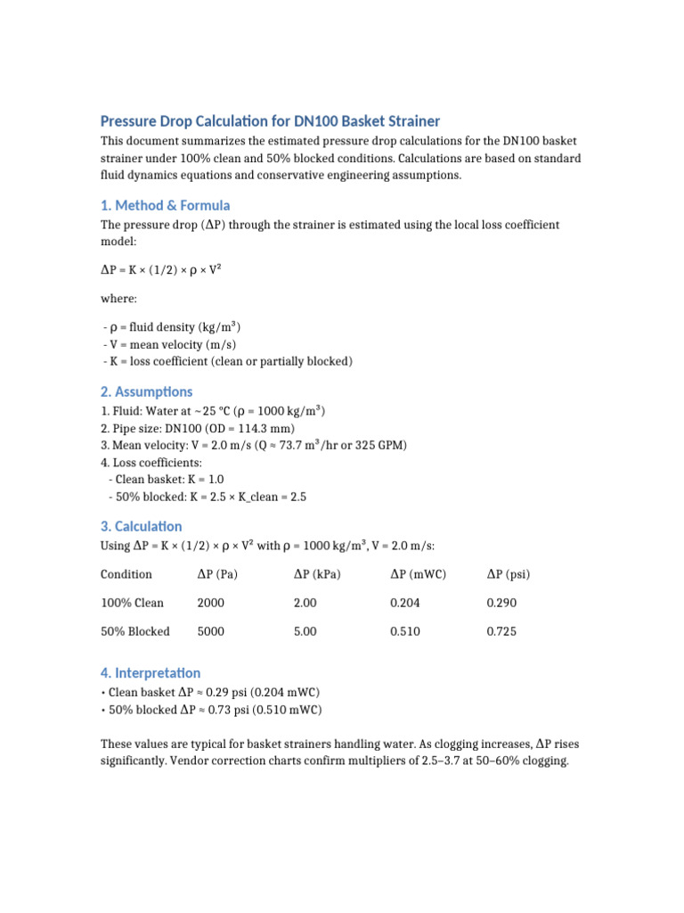 DN100 Basket Strainer Pressure Drop | PDF