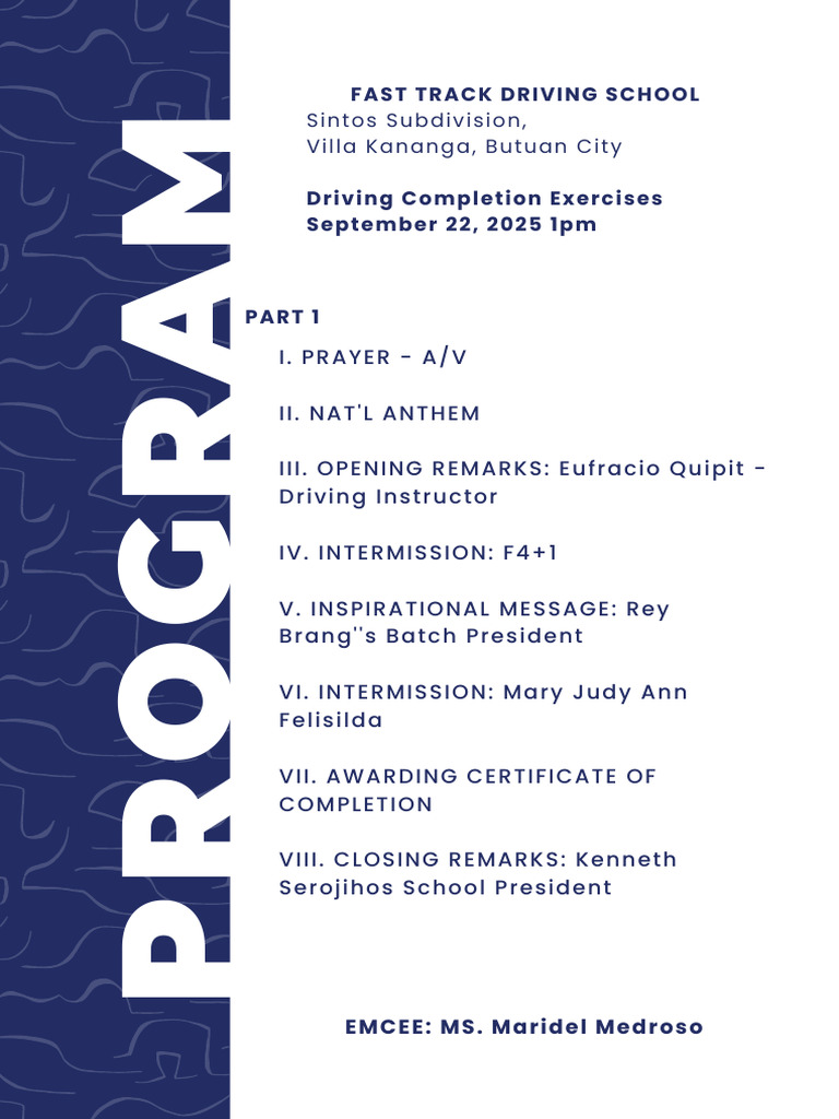 Fast Track Driving School Ceremony Program | PDF