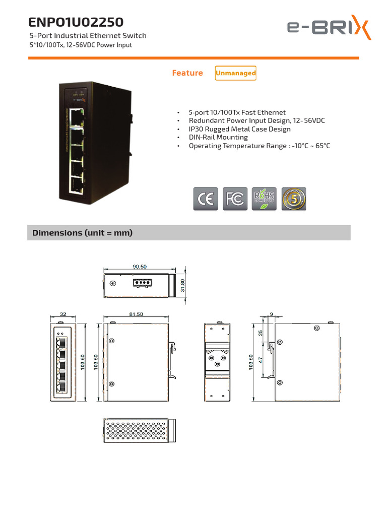 5-Port Industrial Ethernet Switch Specs | PDF | Ethernet | Computer ...