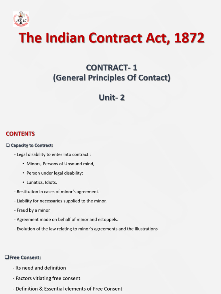 Indian Contract Act, 1872 (Unit 2) - 1 | PDF | Misrepresentation | Justice